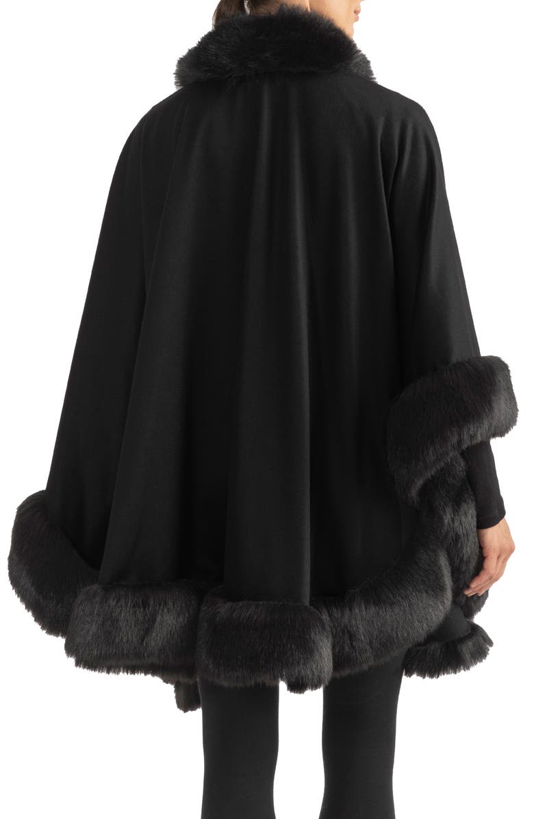 Sofia Cashmere Faux Fur Trim Cashmere Wrap, Alternate, color, 001Blk