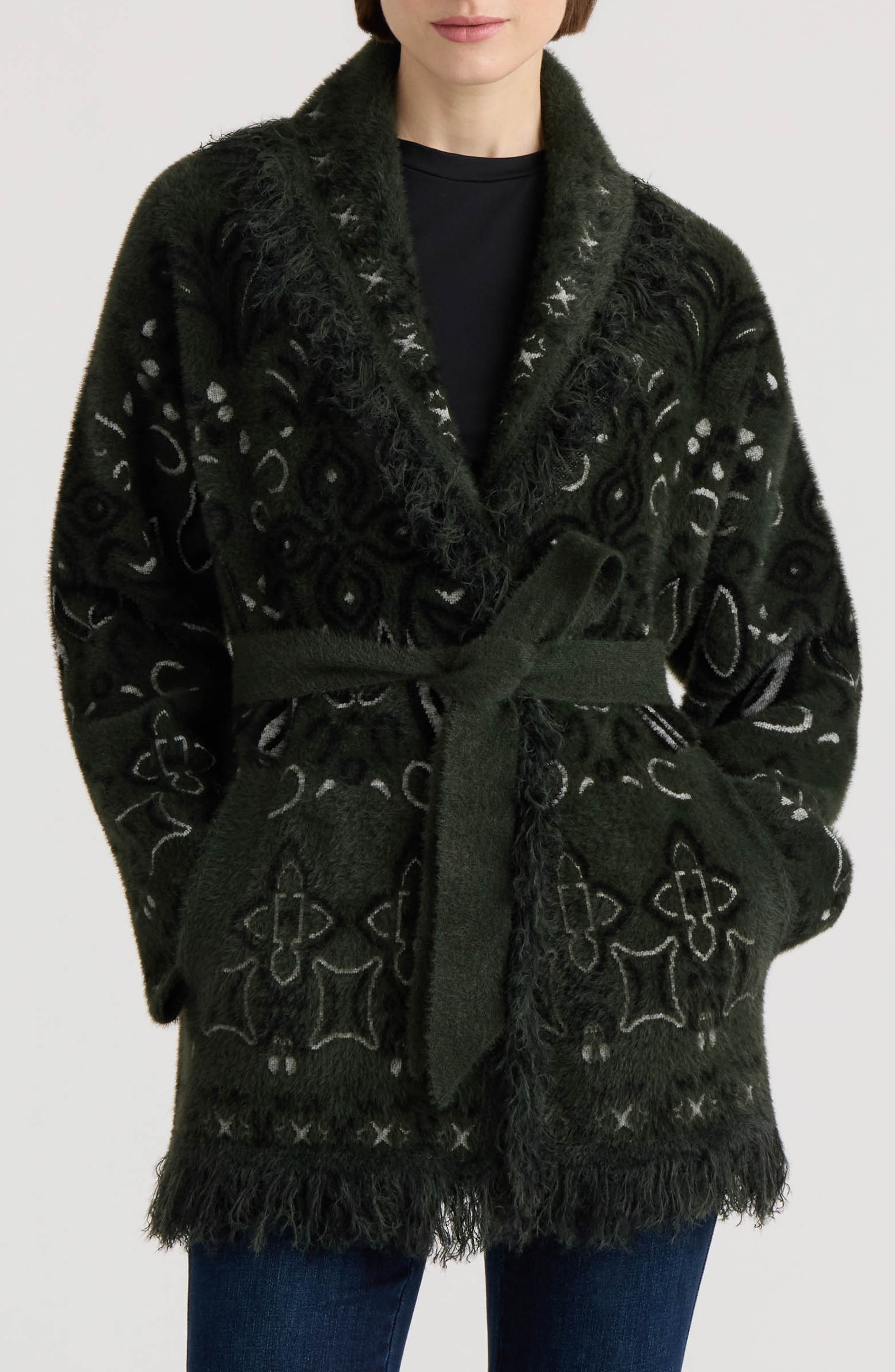 Paisley Fringe Belted Coatigan