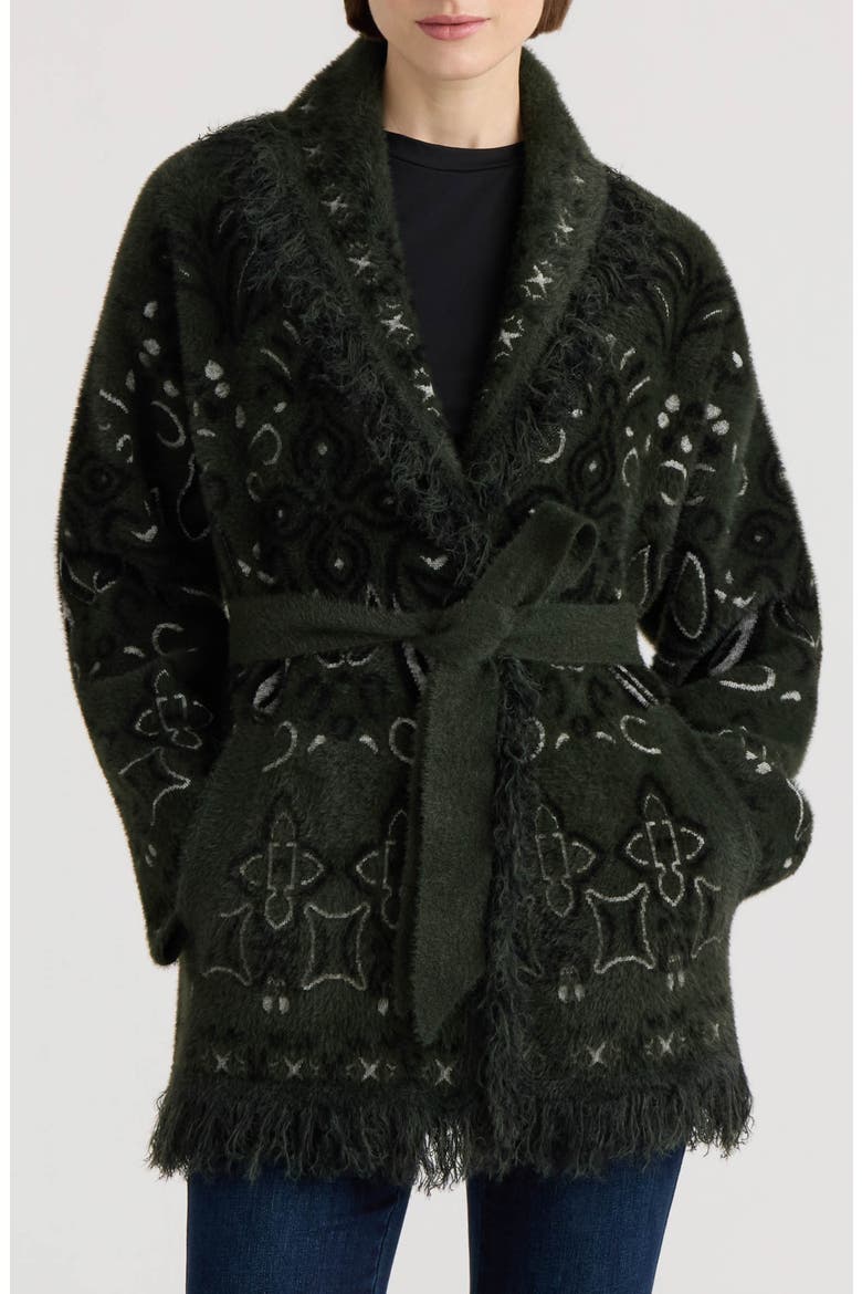 Paisley Fringe Belted Coatigan, Main, color, OLIVE