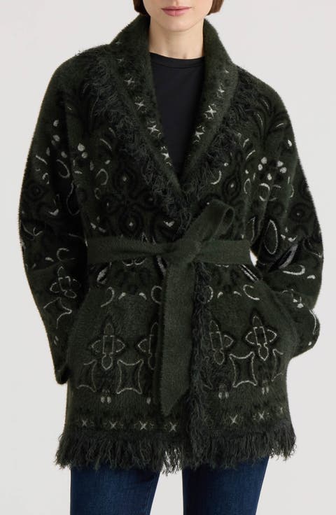 Paisley Fringe Belted Coatigan