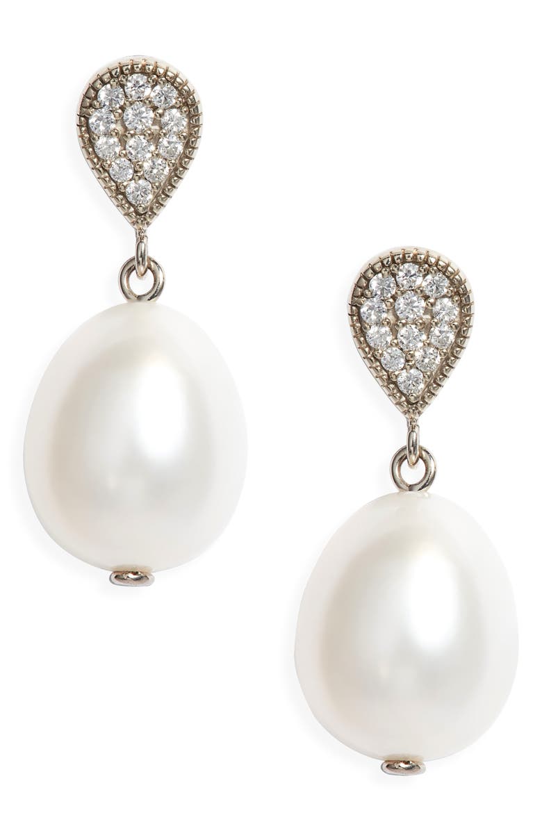 Poppy Finch Pavé Diamond & Cultured Pearl Drop Earrings, Main, color,