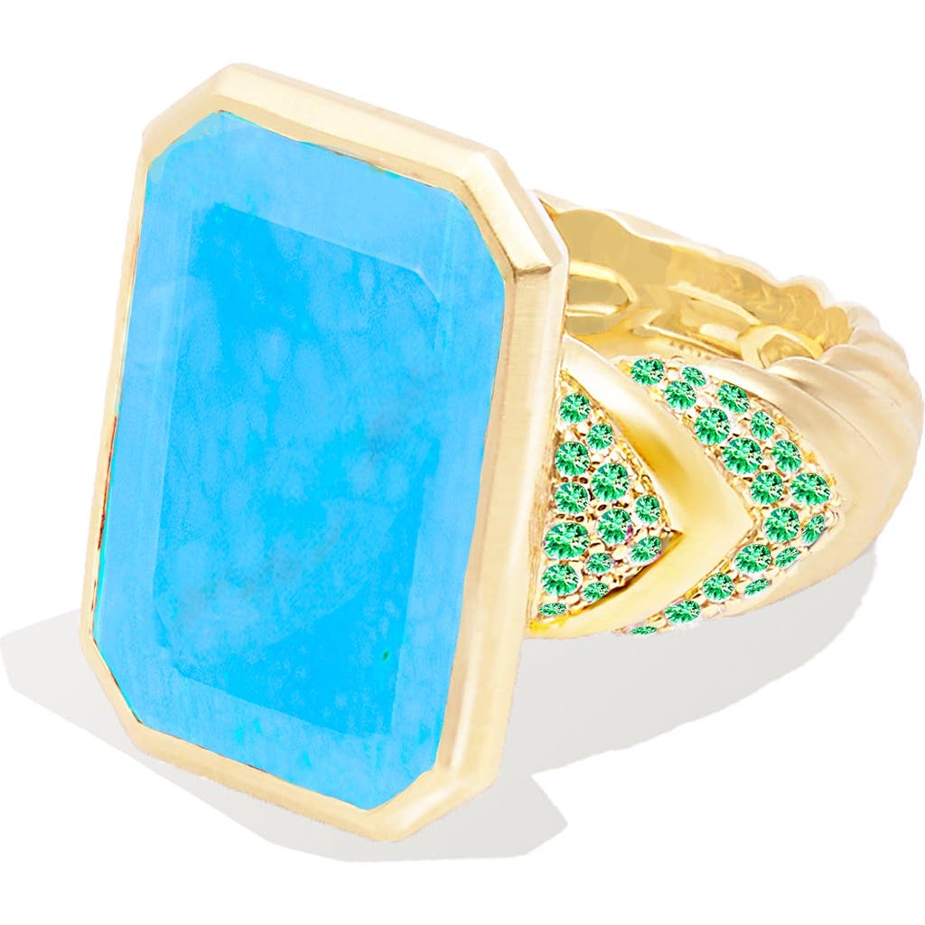 Campbell + Charlotte Spark Chevron Emerald Cut Cocktail Ring In Multi