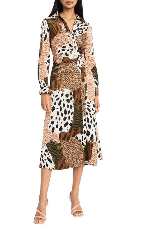 Mix Print Asymmetric Shirtdress