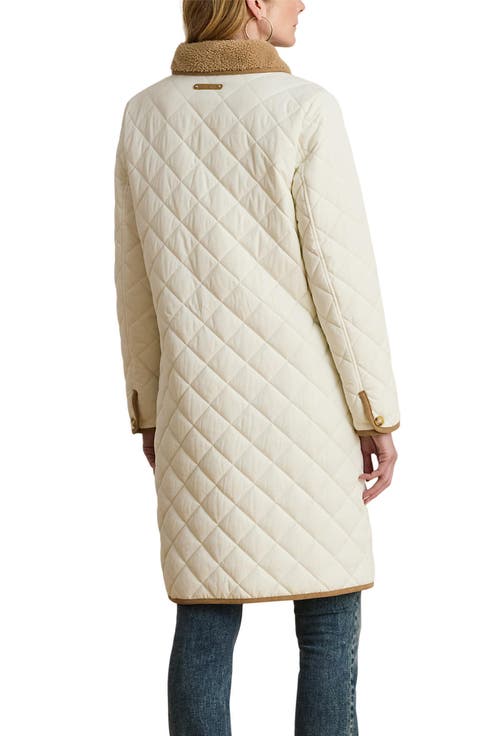 Corduroy Collar Diamond Quilted Coat