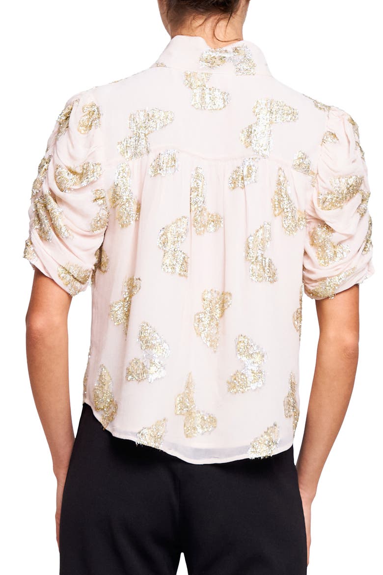 Maggie Metallic Ruched Sleeve Shirt, Alternate, color, CREAM