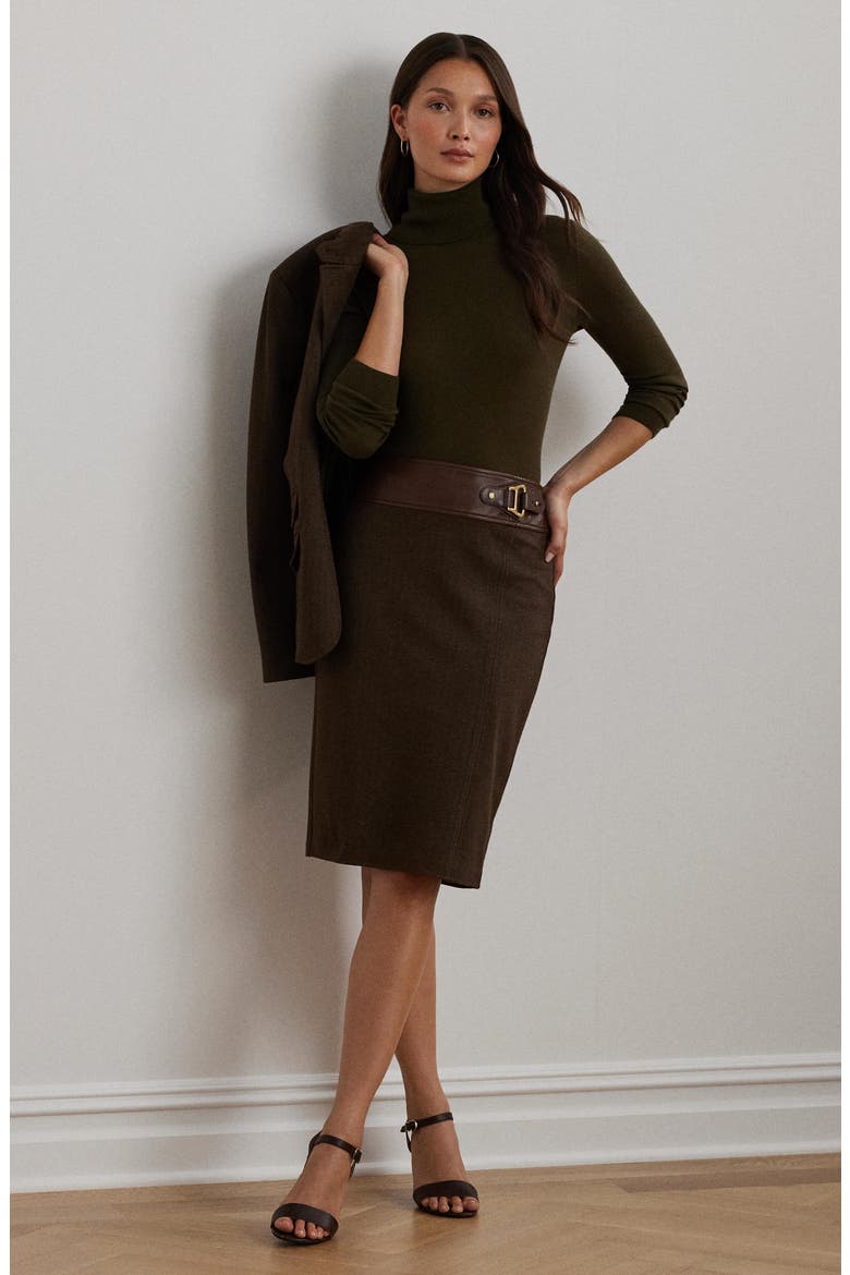 Buckle Trim Herringbone Pencil Skirt, Alternate, color, BOTANIC GREEN/ CIRCUIT BROWN