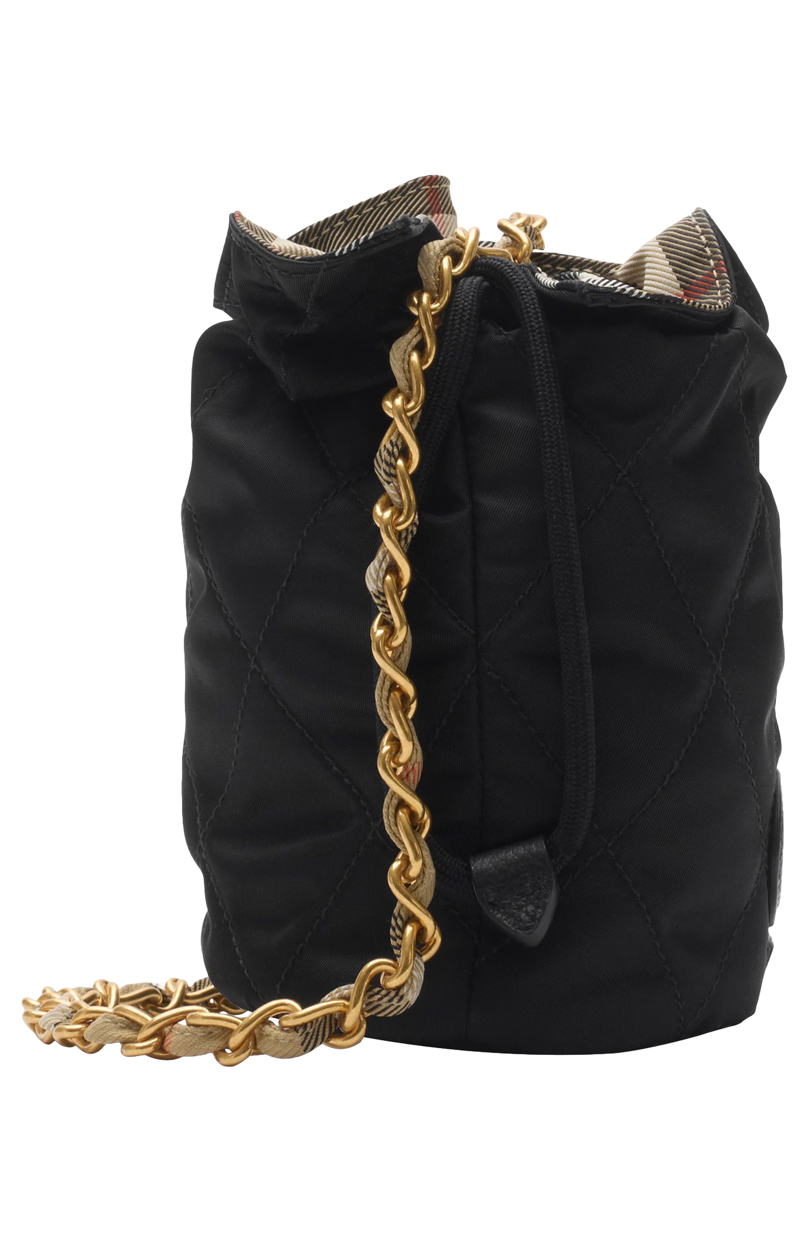 Burberry Quilted Twill Chain Pouch, Alternate, color, Black