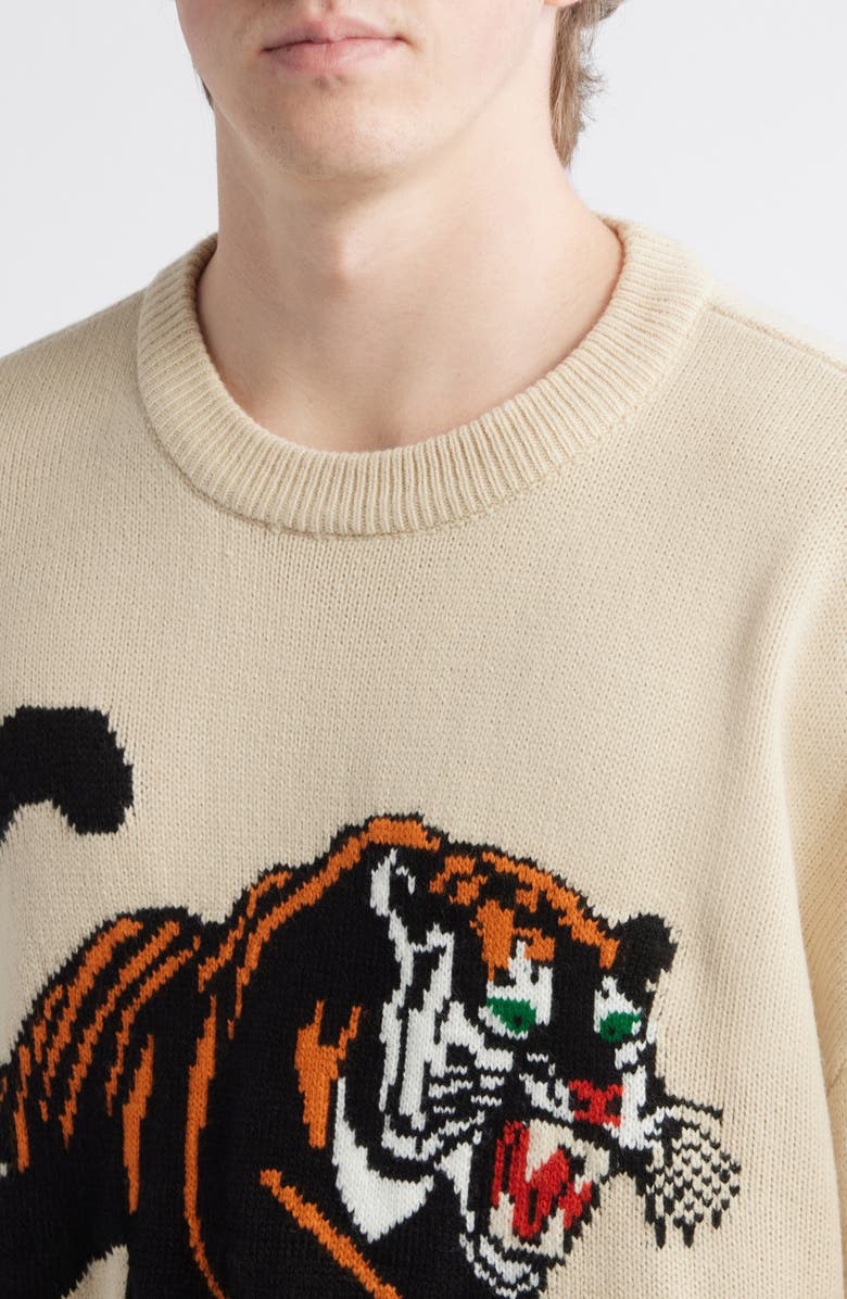PacSun Tiger Crewneck Sweater, Alternate, color, Cream