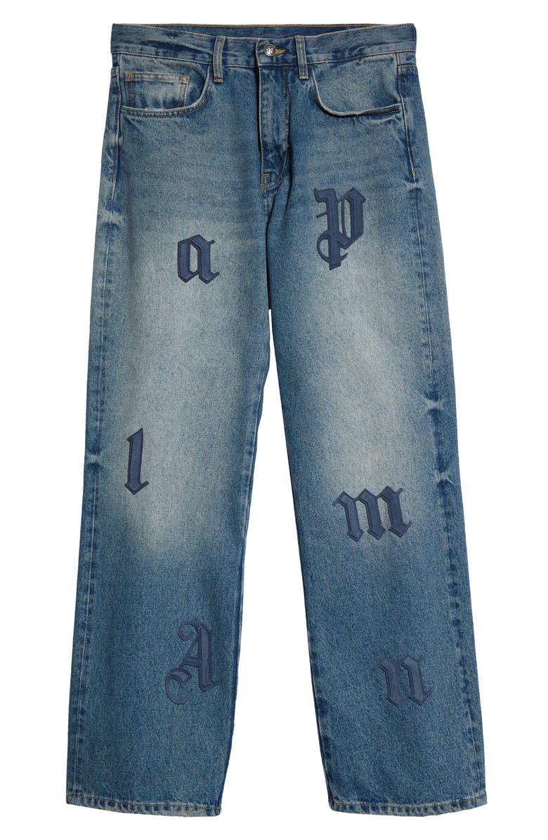 Palm Angels Logo Patch Straight Leg Jeans, Alternate, color, 