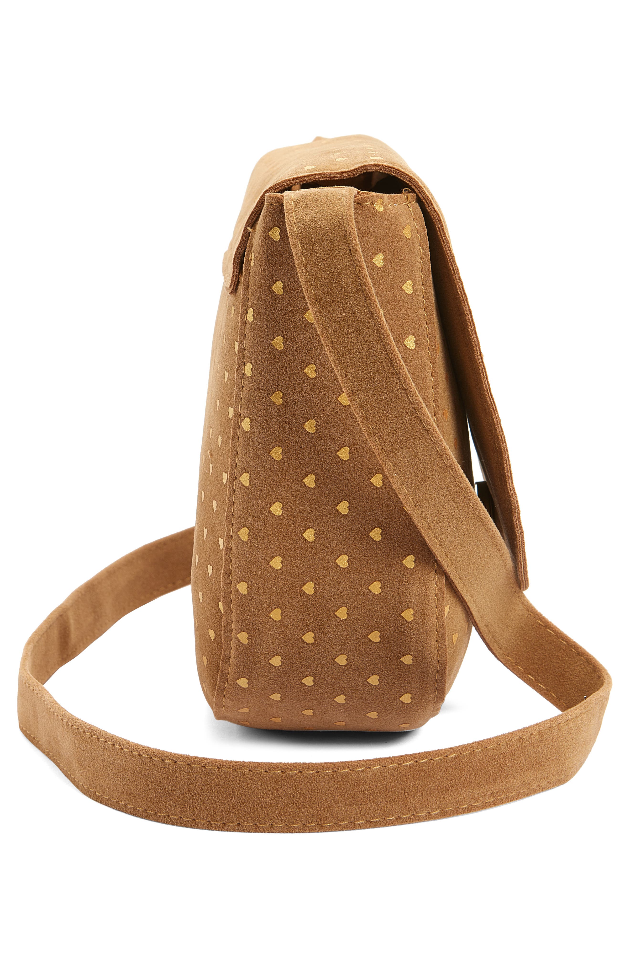 Piper & Jax Kids' Heart Print Faux Suede Bag, Alternate, color, Tan