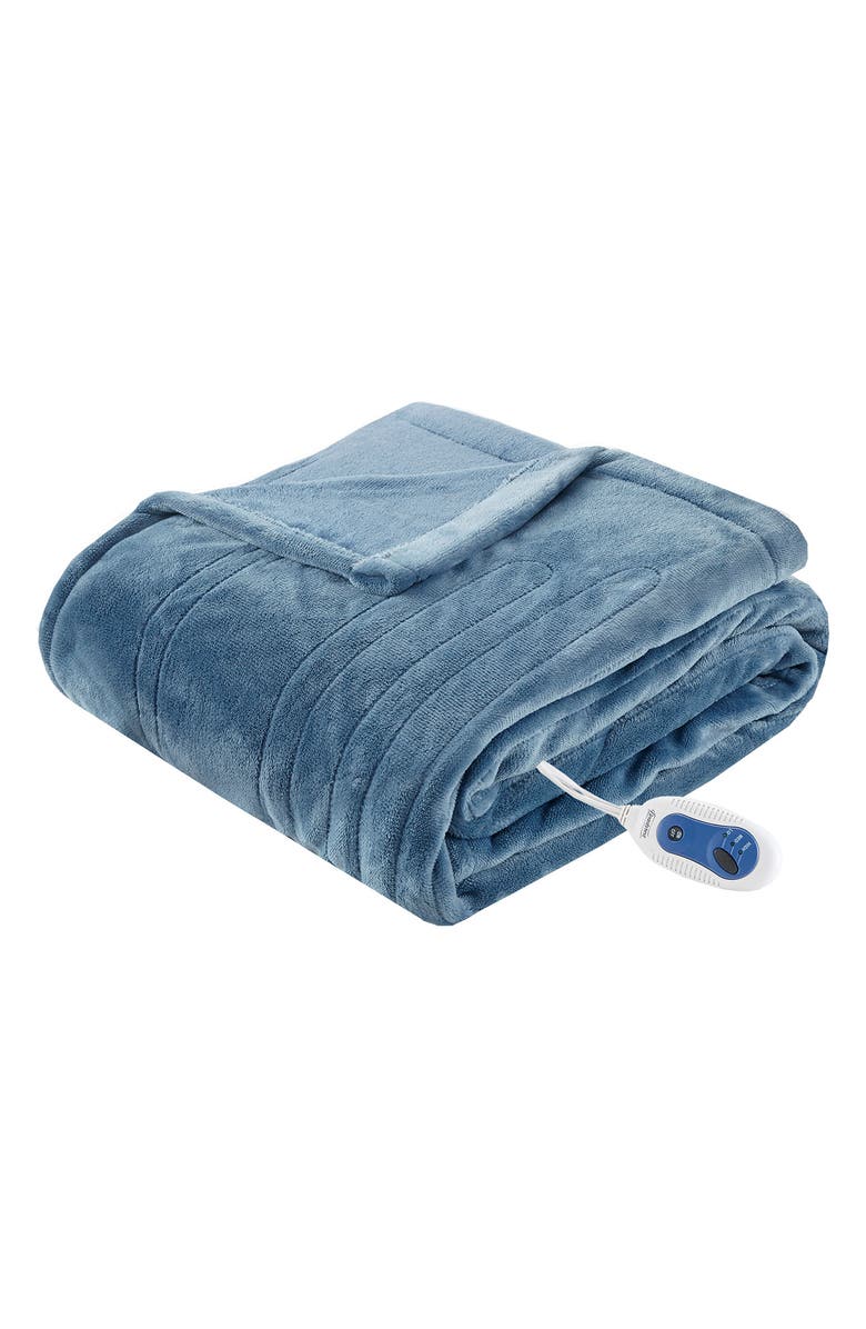 BEAUTYREST Heated Oversized Throw Blanket, Main, color, Sapphire Blue