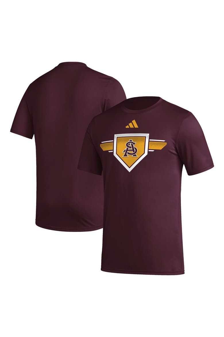 Men's adidas Maroon Arizona State Sun Devils 2023/24 AEROREADY Homeland Plate Pregame T-Shirt, Main, color, Maroon