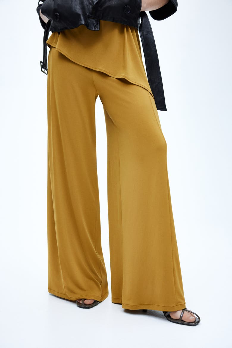 Wide-leg Jersey Pants, Alternate, color, Mustard yellow
