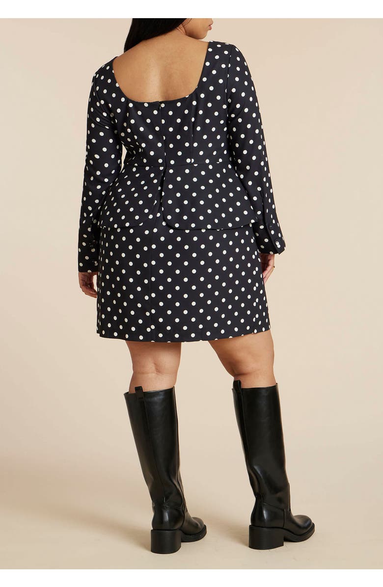 ELOQUII Square Neck Long Sleeve Printed Mini Dress, Alternate, color, Black Tube Dot