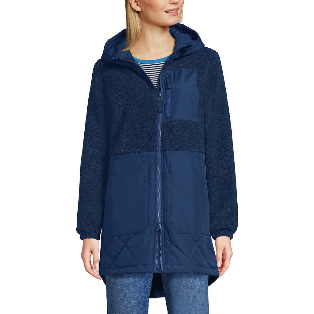 Lands' End High Pile Quilted Mixed Media Parka In Blue