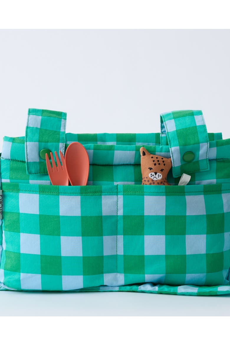 Stroller Party Caddy Bag, Alternate, color, Teal Gingham