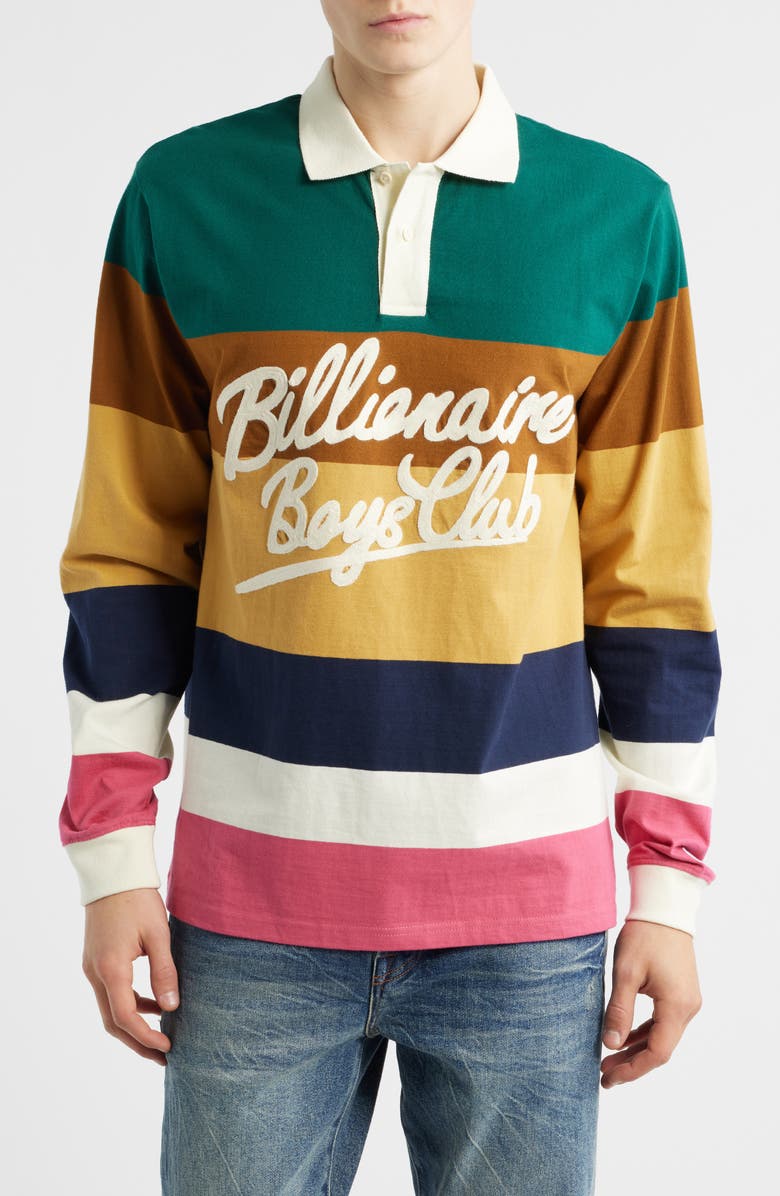 Billionaire Boys Club BB Rugby Stripe Jersey Polo, Main, color, Rain Forest