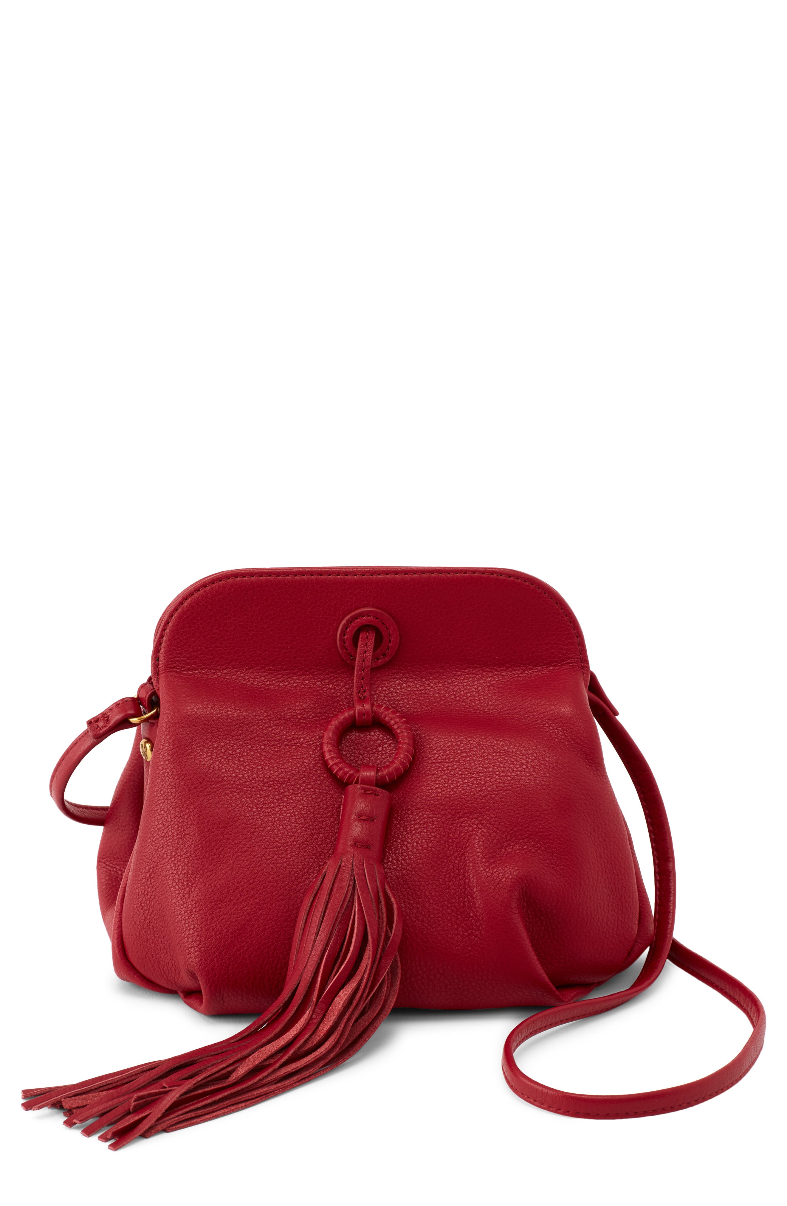 Birdy Tassel Leather Crossbody Bag, Main, color, SCARLET