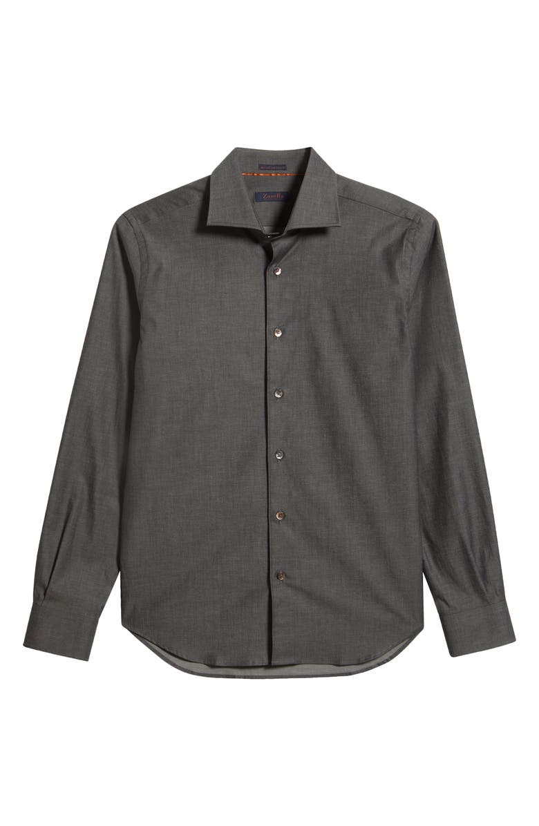 Zanella Bassano Tailored Fit Solid Stretch Cotton Twill Dress Shirt, Alternate, color, Charcoal