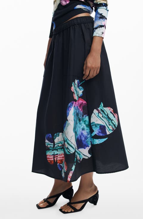 Floral Print A-Line Skirt