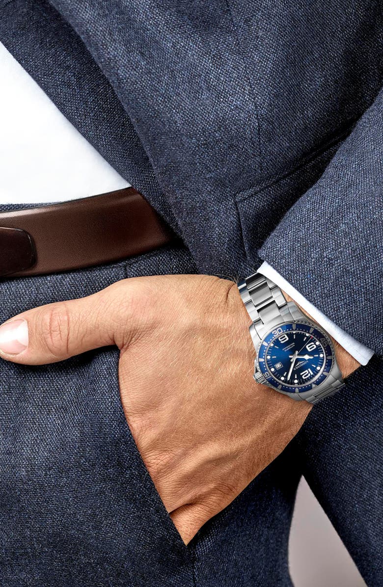 Longines HydroConquest Automatic Bracelet Watch, 41mm, Alternate, color, Silver/ Blue