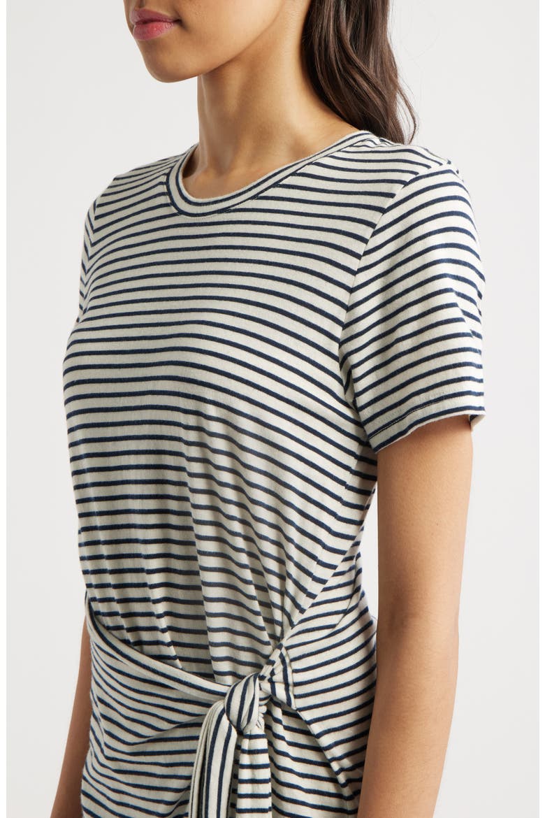 Edie Stripe Tie Waist T-Shirt Dress, Alternate, color, IVORY NAVY MICRO STRIPE