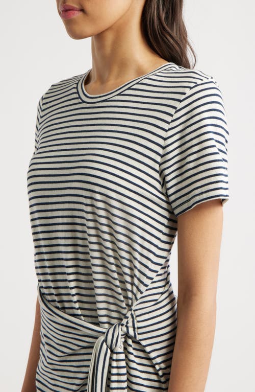 Rails Edie Stripe Tie Waist T-shirt Dress In Ivory Navy Micro Stripe