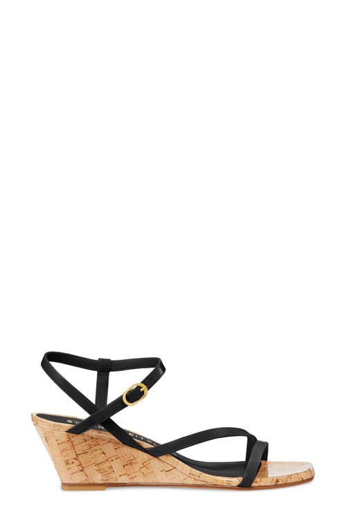 Stuart Weitzman Oasis Patent Ankle-strap Wedge Sandals In Black