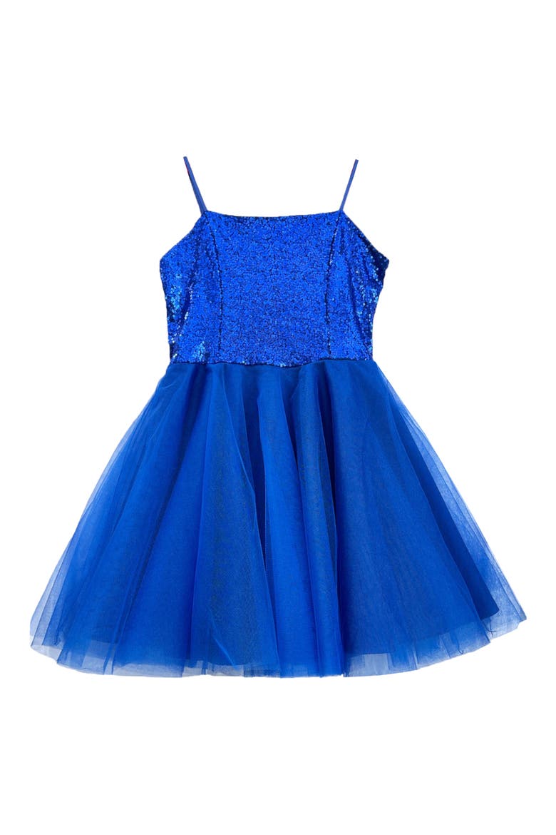 Sequin and Tulle Party Dress, Main, color, COBALT