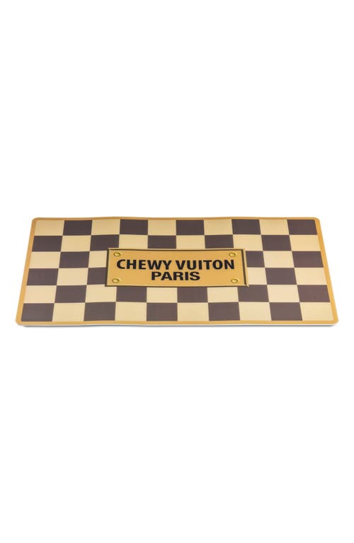 Haute Diggity Dog Checker Chewy Vuiton Pet Bowls & Placemat Set In Brown