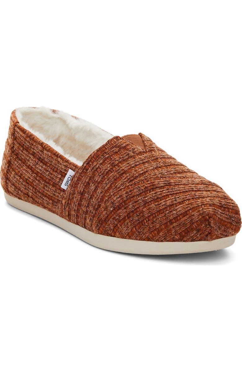 TOMS Alpargata Rib Faux Fur Lined Slip-On, Main, color, Medium Orange