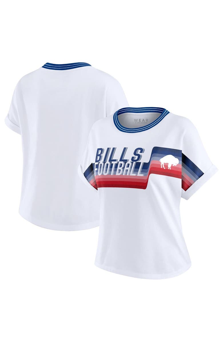 WEAR by Erin Andrews Women's WEAR by Erin Andrews White Buffalo Bills Cropped Center Stripe Dolman T-Shirt, Alternate, color, White
