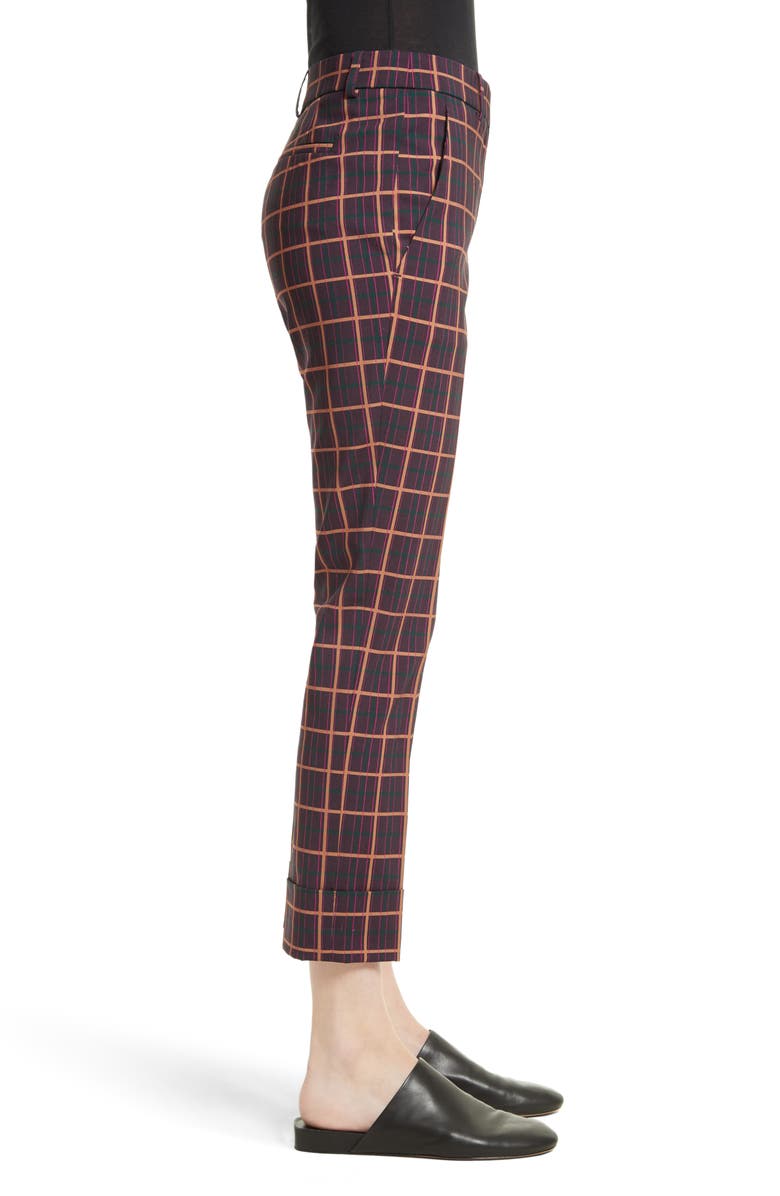 Theory York Plaid Cuffed Crop Pants, Alternate, color,