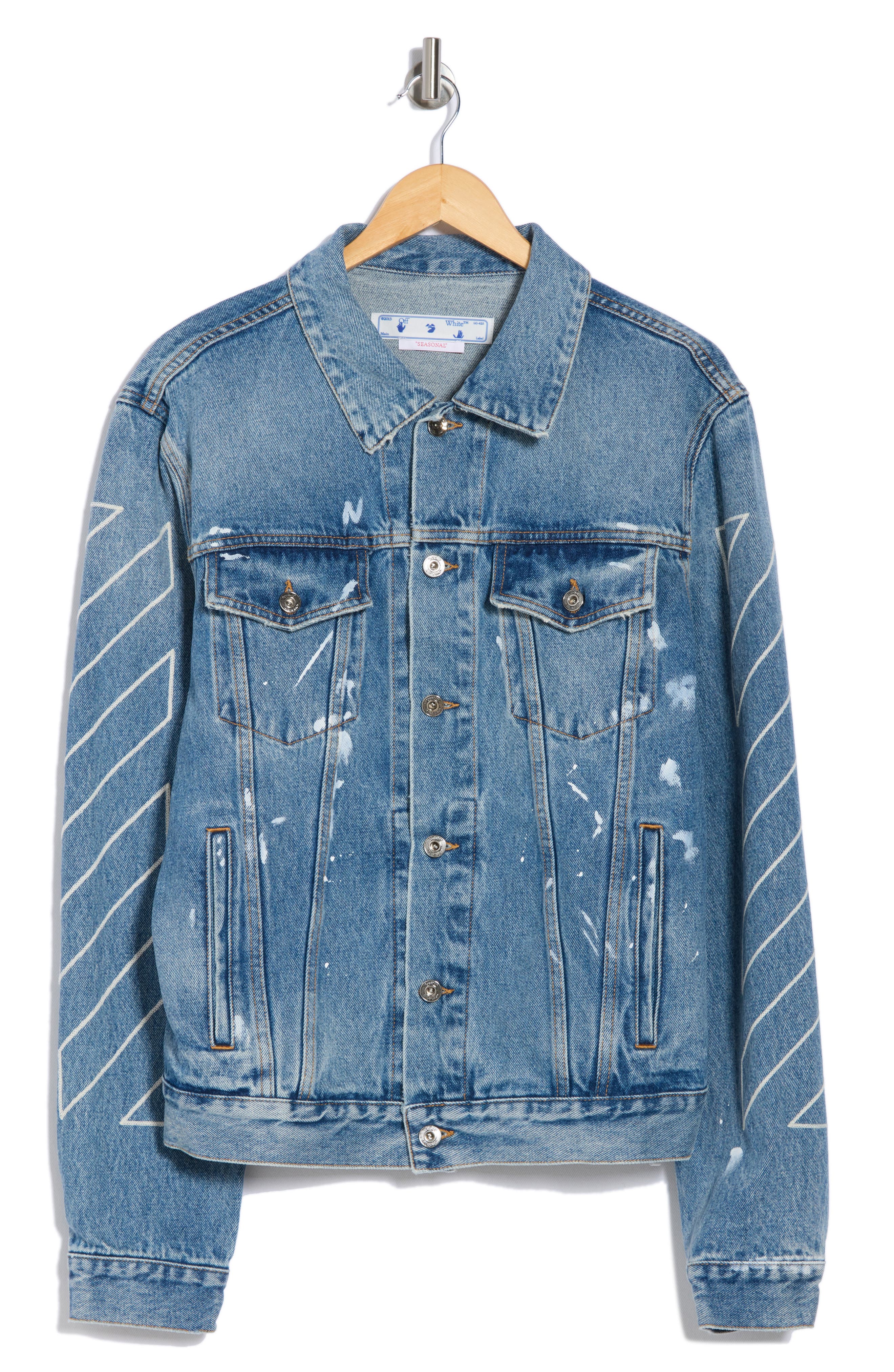 Off-White Diagonal Outline Paint Slim Denim Jacket (Men) | Nordstromrack