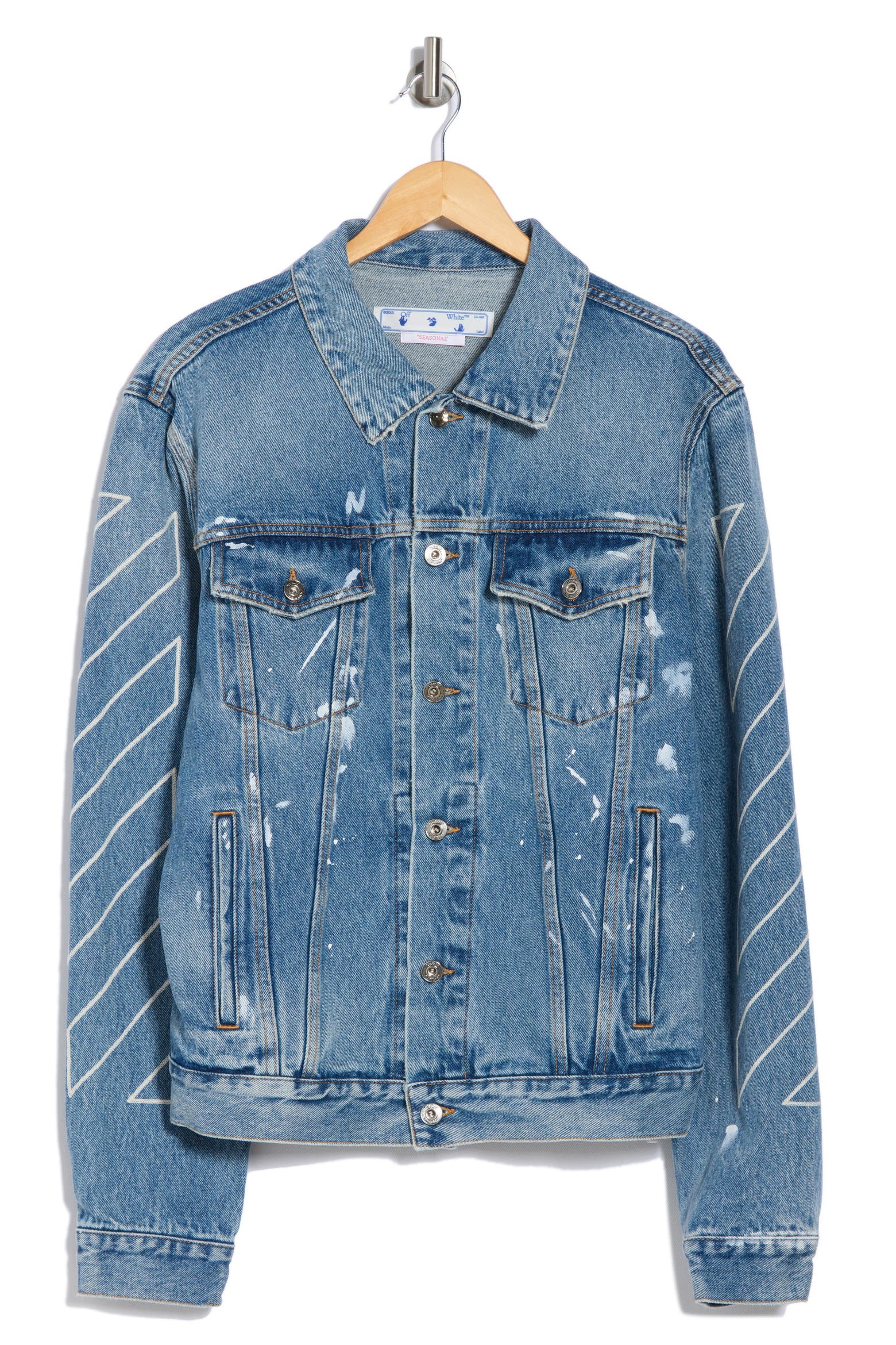 Outlined Jacket Off-White Diagonal Outline Paint Slim Denim Jacket (Men) | Nordstromrack