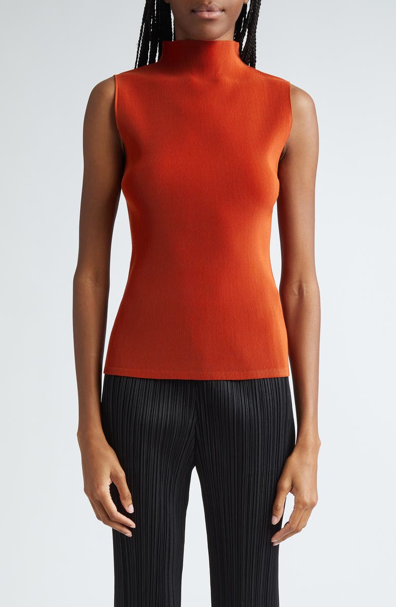 Pleats Please Issey Miyake Pleated Funnel Neck Sleeveless Top, Main, color, 