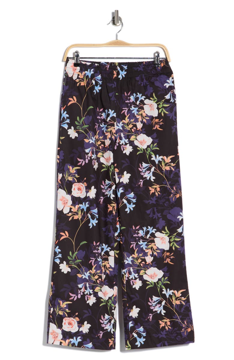 Nicole Miller Adley Floral Stretch Cotton Pull-On Pants, Main, color, Spring Black Print
