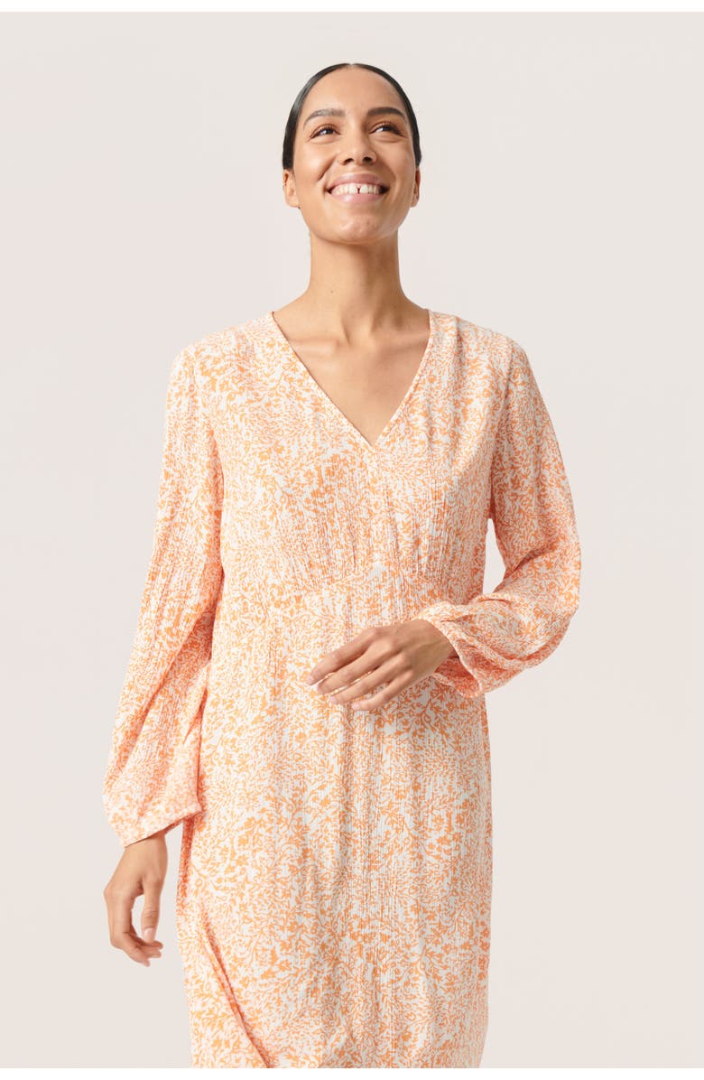 Soaked in Luxury Zaya Knee-Length Long Sleeve Dress, Alternate, color, Tangerine Ditsy Print