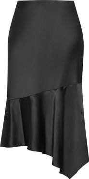 City Chic Keyla Asymmetric Satin Skirt