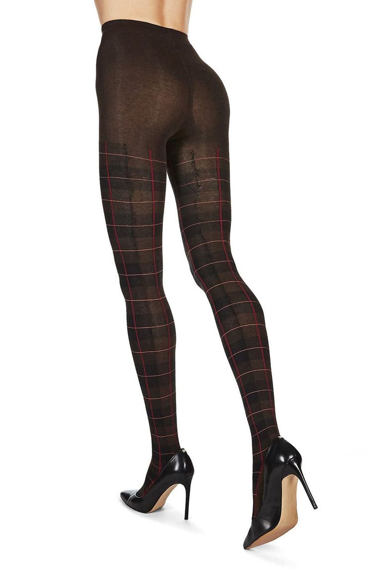 Glasgow Plaid Sweater Tights, Alternate, color, BROWN HEATHER