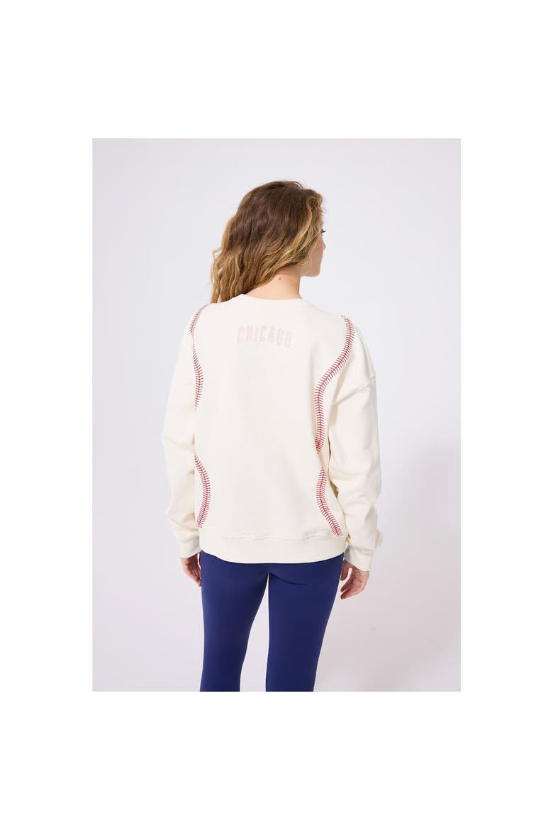 Women's Terez  Cream Chicago Cubs Baseball Stitch Pullover Sweatshirt, Alternate, color, Cream