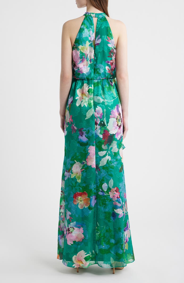 Adrianna Papell Ruffle Floral Evening Gown, Alternate, color, Green Multi