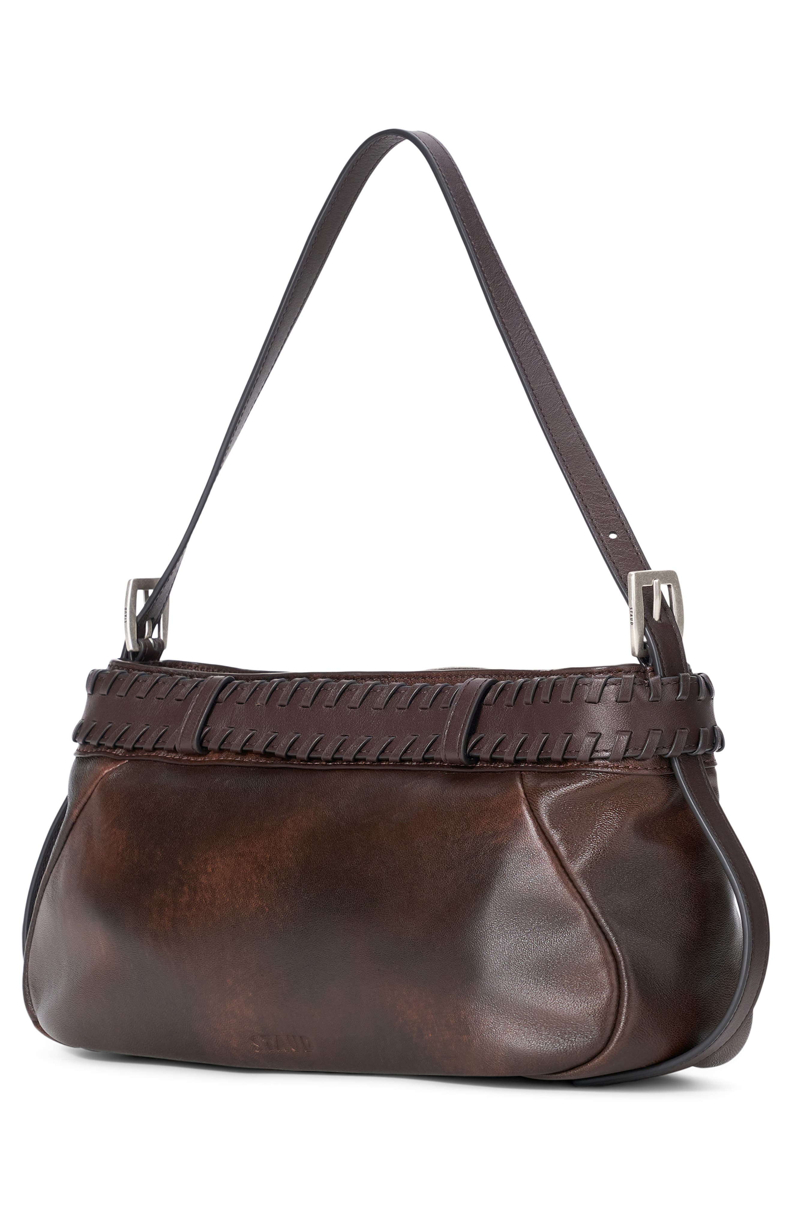STAUD Brooklyn Leather Shoulder Bag, Alternate, color, Espresso Distressed
