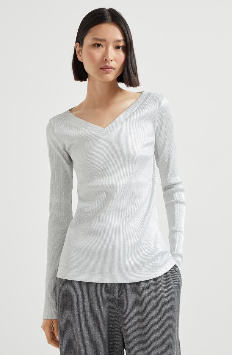 Brunello Cucinelli Sparkling jersey T-shirt, Alternate, color, Silver