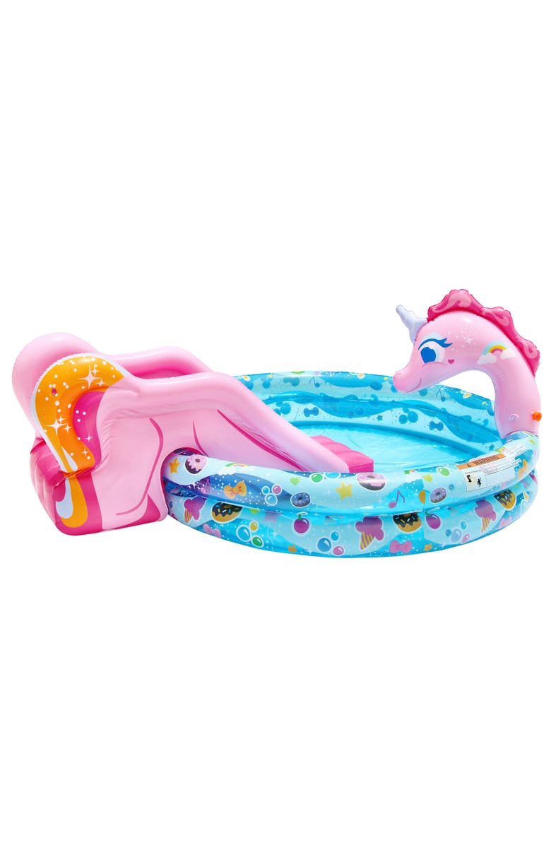 Banzai Spray 'N Splash 78 x 60 x 32" Unicorn Inflatable Pool, Alternate, color, Multicolored