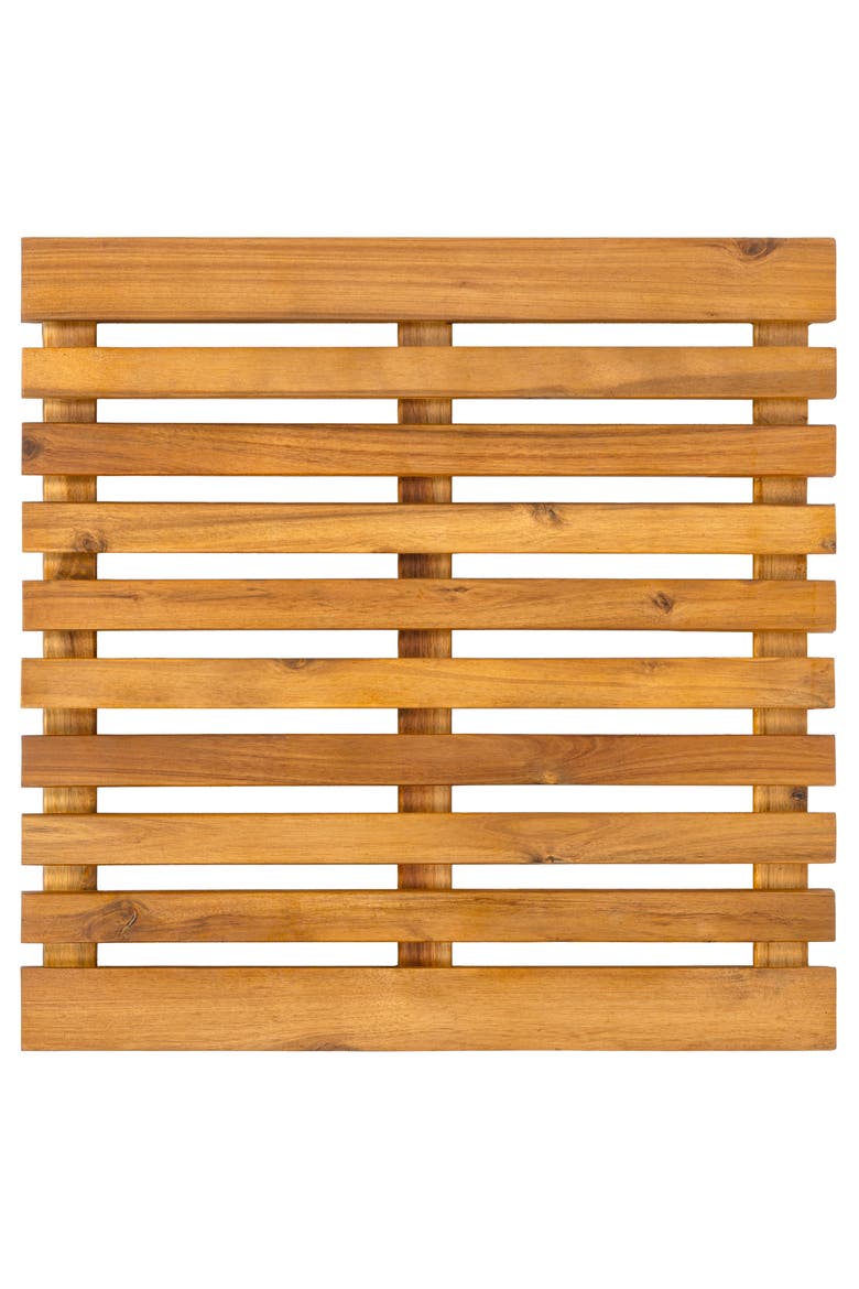 Paige Modern Classic Acacia Wood Slat Indoor/Outdoor Shower Mat, Alternate, color, Natural (2' Square)