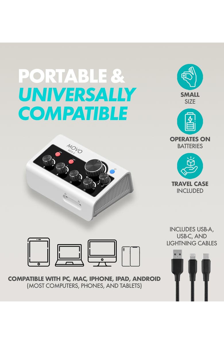 MOVO Podcast Equipment Bundle for iPhone & Android with Audio Interface, 2 Dynamic Mics, 2 Headphones, and Table Stands, Alternate, color, Black