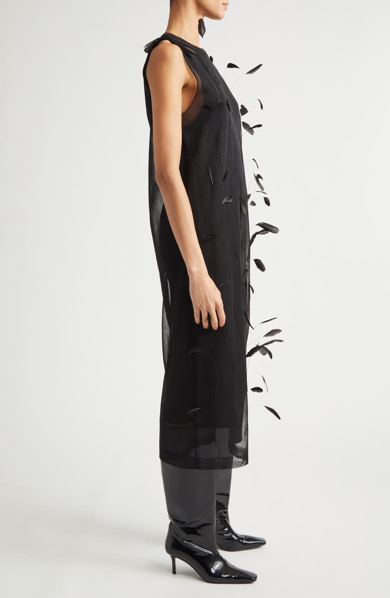 Jil Sander Feather Appliqué Layered Shift Dress, Alternate, color, Black