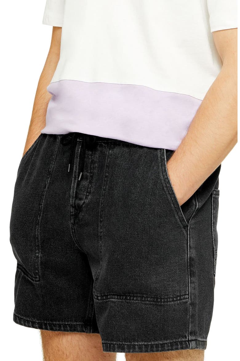 Drawstring Denim Shorts, Main, color, BLACK