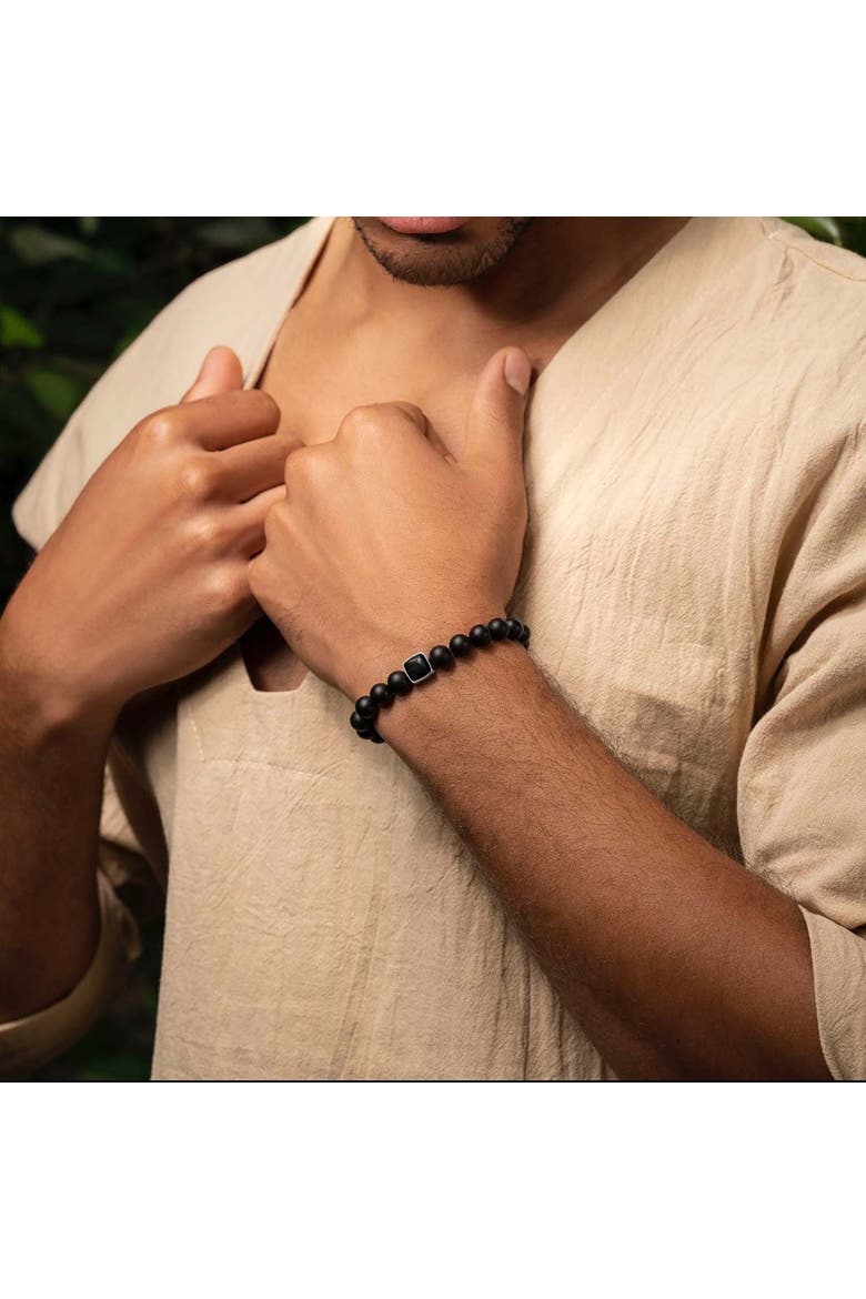 Men's Matte Black Onyx Beaded Bracelet Powerful Vibrations, Alternate, color, Black
